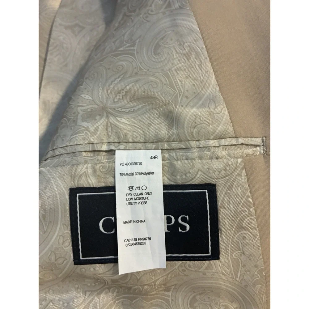 Men's Chaps BEIGE / TAN Suit Jacket 2 Button Blazer Sport Coat Size 48R Light